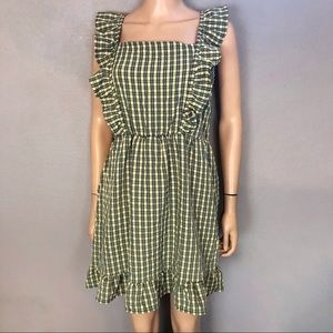 Wild Fable Green Plaid Babydoll Dress Ruffle
